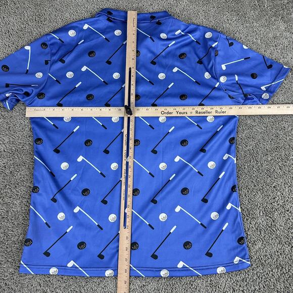 Golf Polo Shirt Mens Large Blue All Over Print Clubs Balls Novelty Short Sleeve - Picture 8 of 11